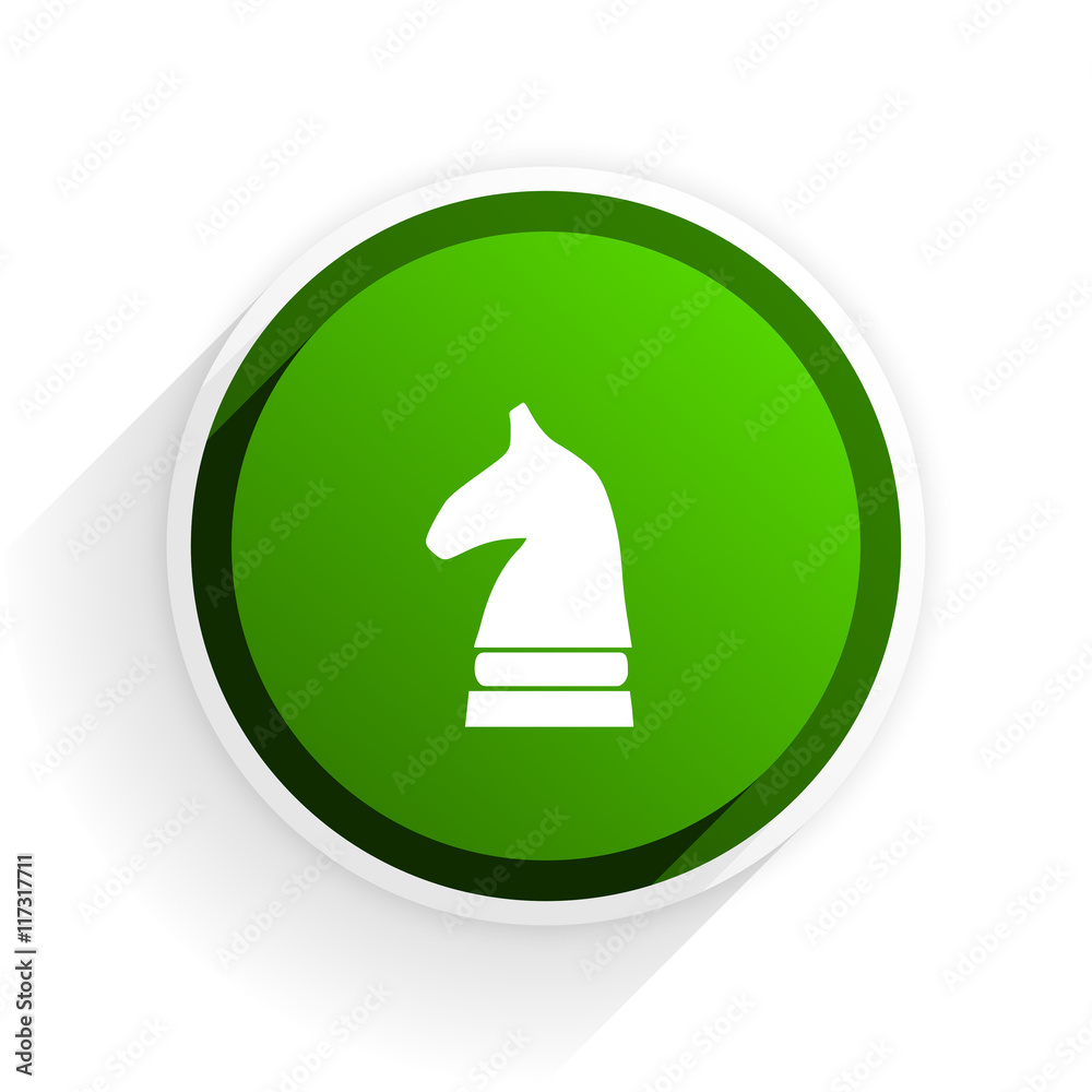 Poster chess horse flat icon with shadow on white background, green modern design web element