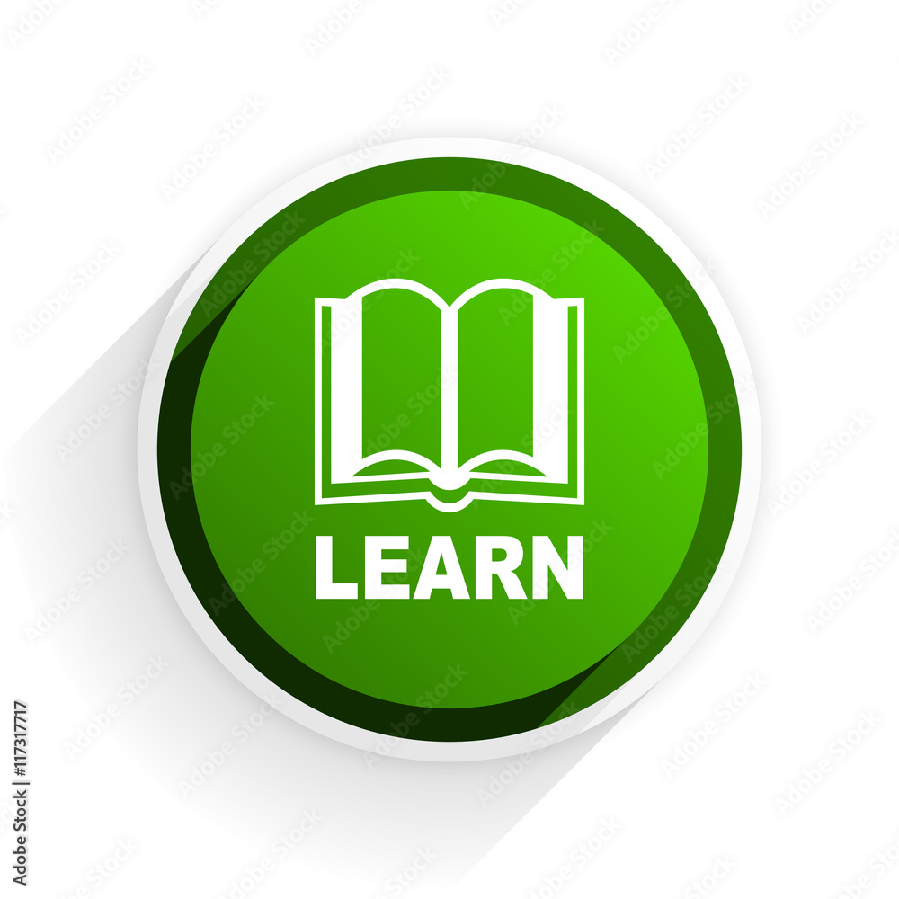 Poster learn flat icon with shadow on white background, green modern design web element