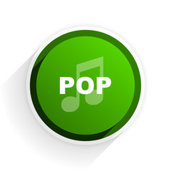 pop music flat icon with shadow on white background, green modern design web element