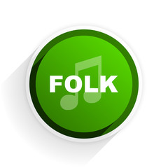 folk music flat icon with shadow on white background, green modern design web element