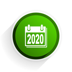 new year 2020 flat icon with shadow on white background, green modern design web element