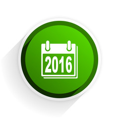 new year 2016 flat icon with shadow on white background, green modern design web element