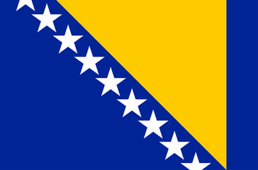 Vector flat style Bosnia and Herzegovina state flag. Official design of Bosnian Herzegovinian national flag. Symbol with stripes and stars emblem. Independence day, holiday, button template background