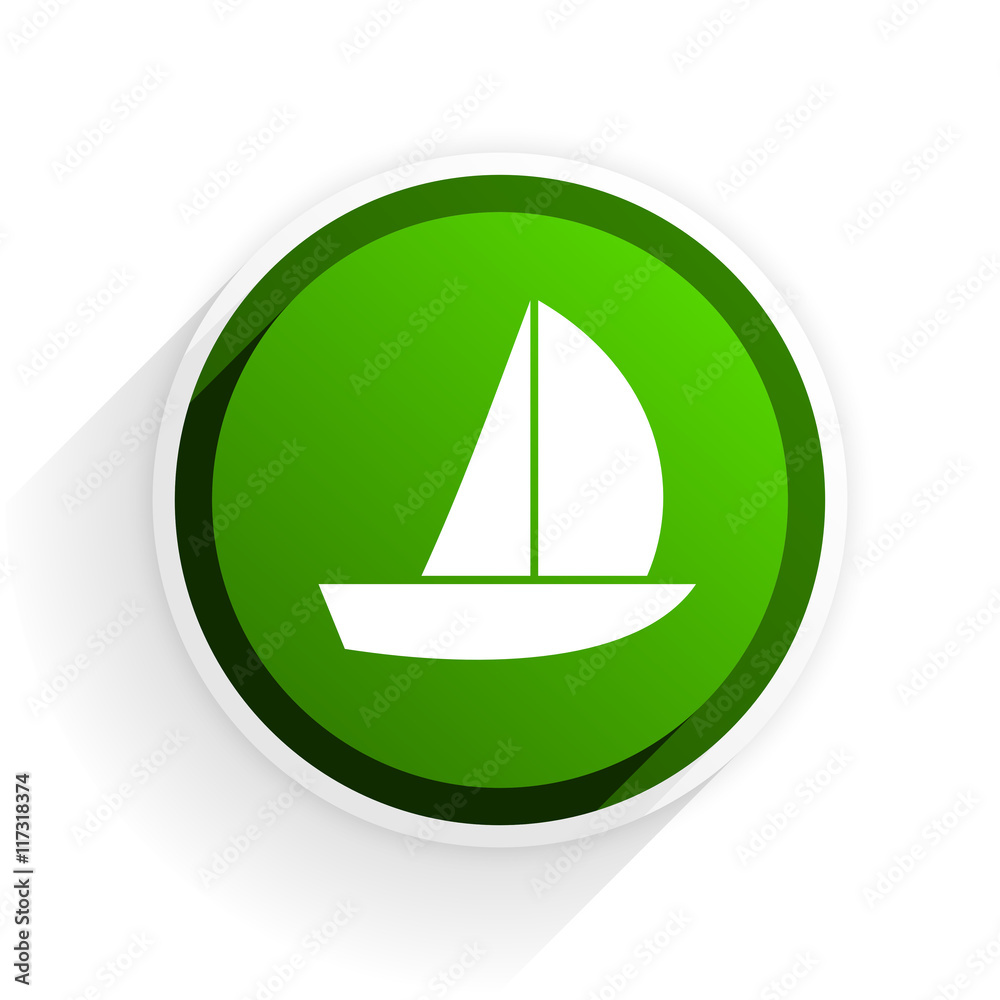 Poster yacht flat icon with shadow on white background, green modern design web element