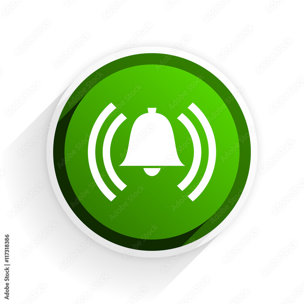Aufkleber alarm flat icon with shadow on white background, green modern design web element