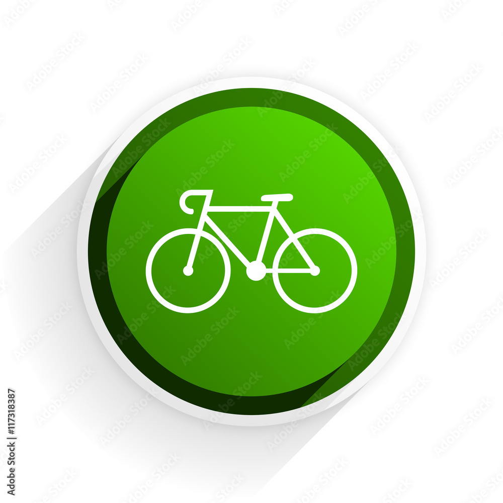 Poster bicycle flat icon with shadow on white background, green modern design web element