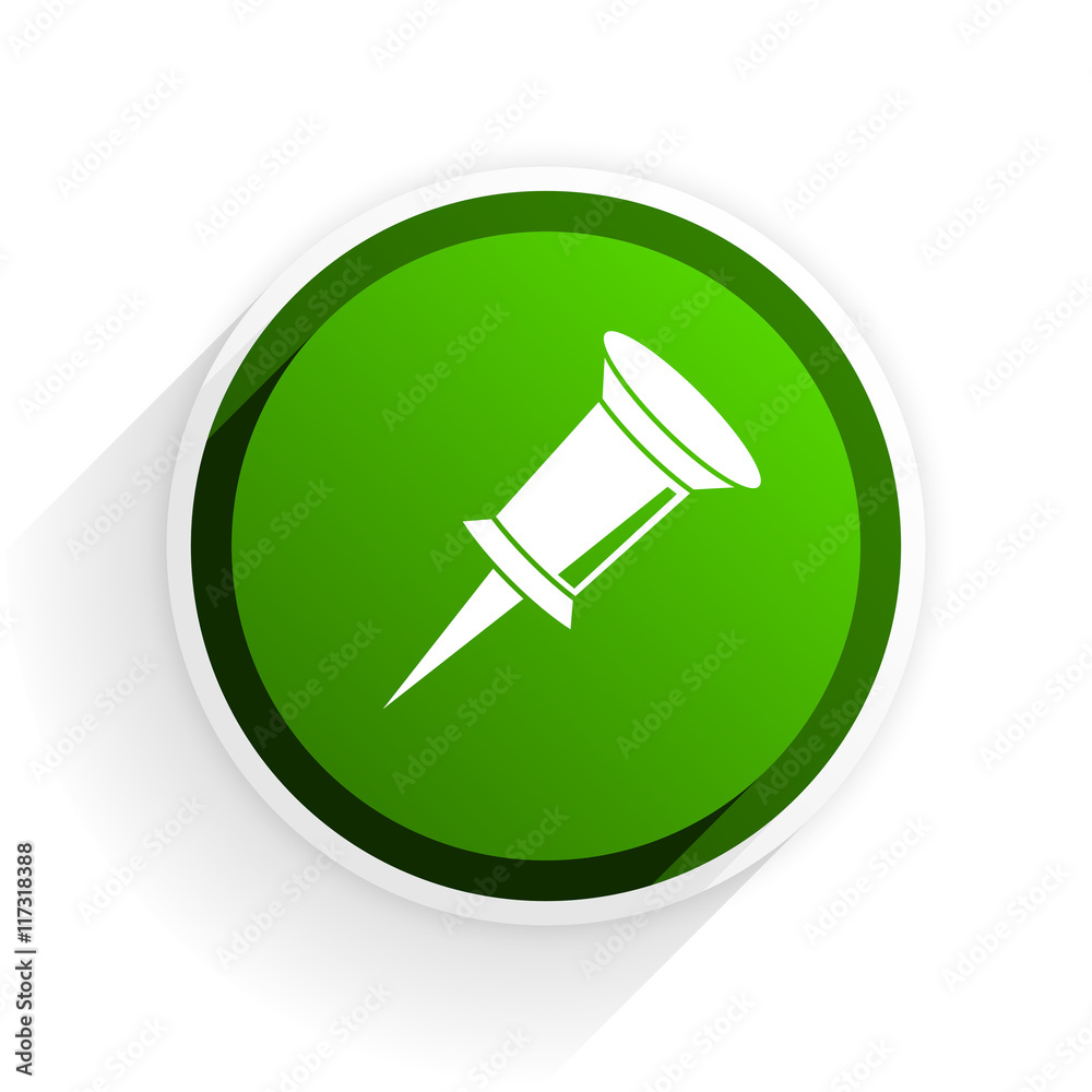 Poster pin flat icon with shadow on white background, green modern design web element