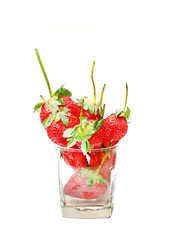 Fresh strawberries were placed on a white background