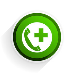 emergency call flat icon with shadow on white background, green modern design web element