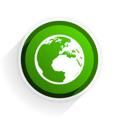 earth flat icon with shadow on white background, green modern design web element