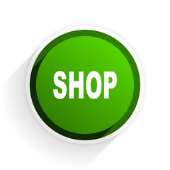shop flat icon with shadow on white background, green modern design web element