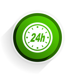 24h flat icon with shadow on white background, green modern design web element