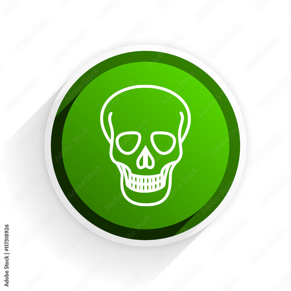 Poster skull flat icon with shadow on white background, green modern design web element