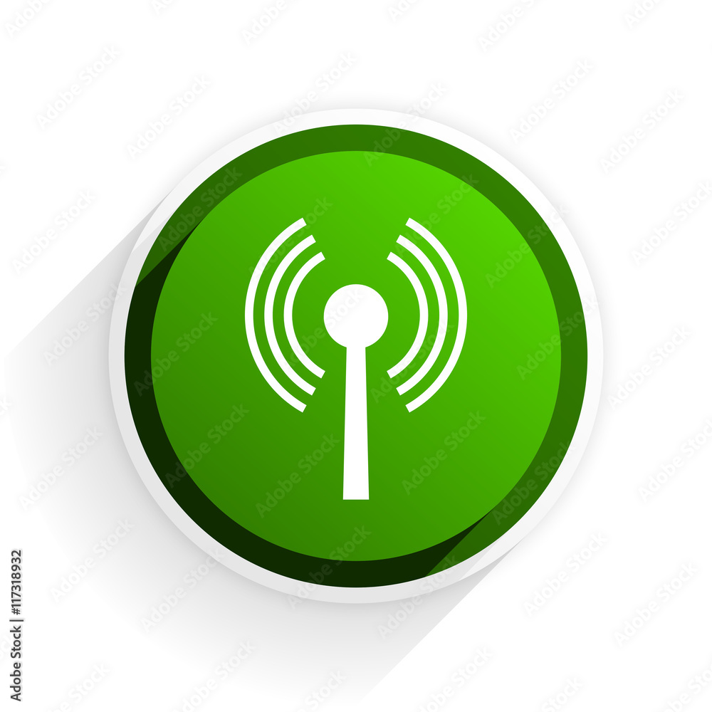 Poster wifi flat icon with shadow on white background, green modern design web element