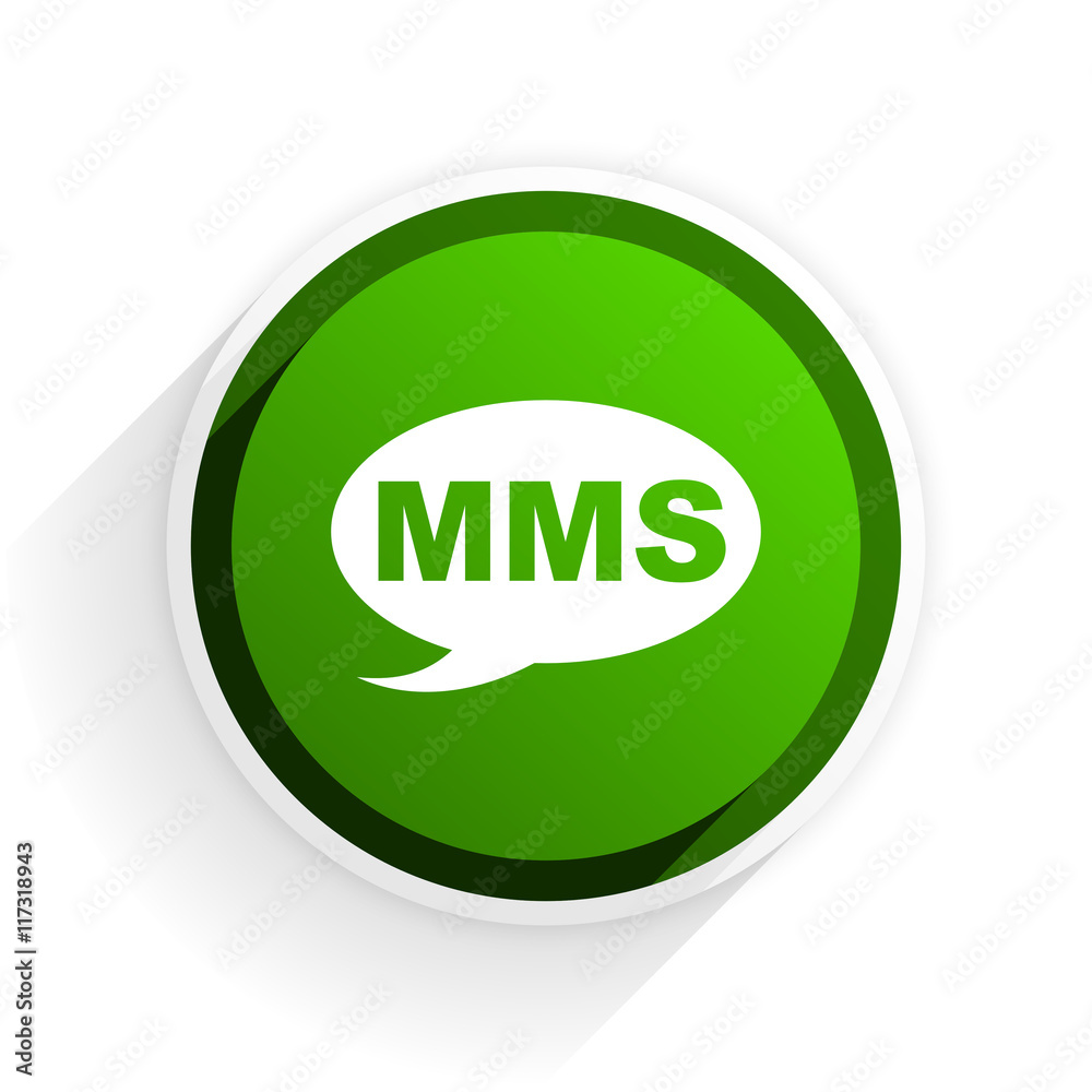 Poster mms flat icon with shadow on white background, green modern design web element