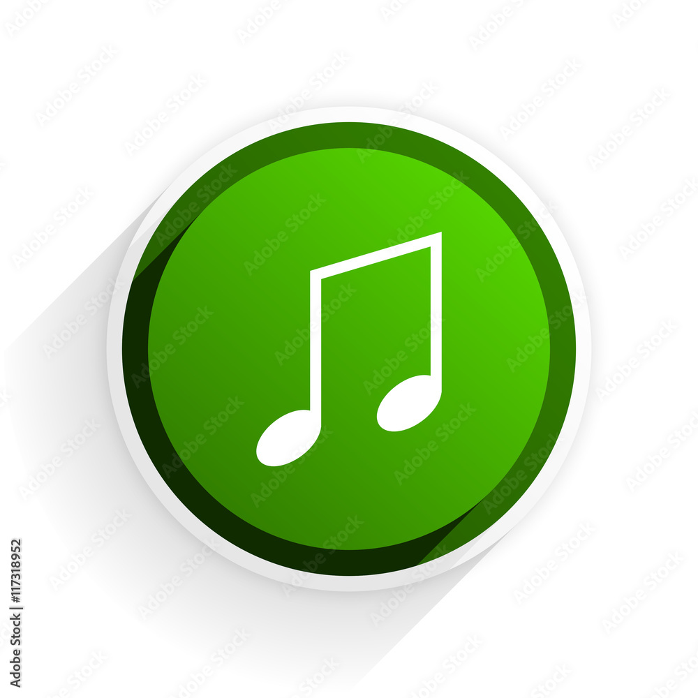 Poster music flat icon with shadow on white background, green modern design web element