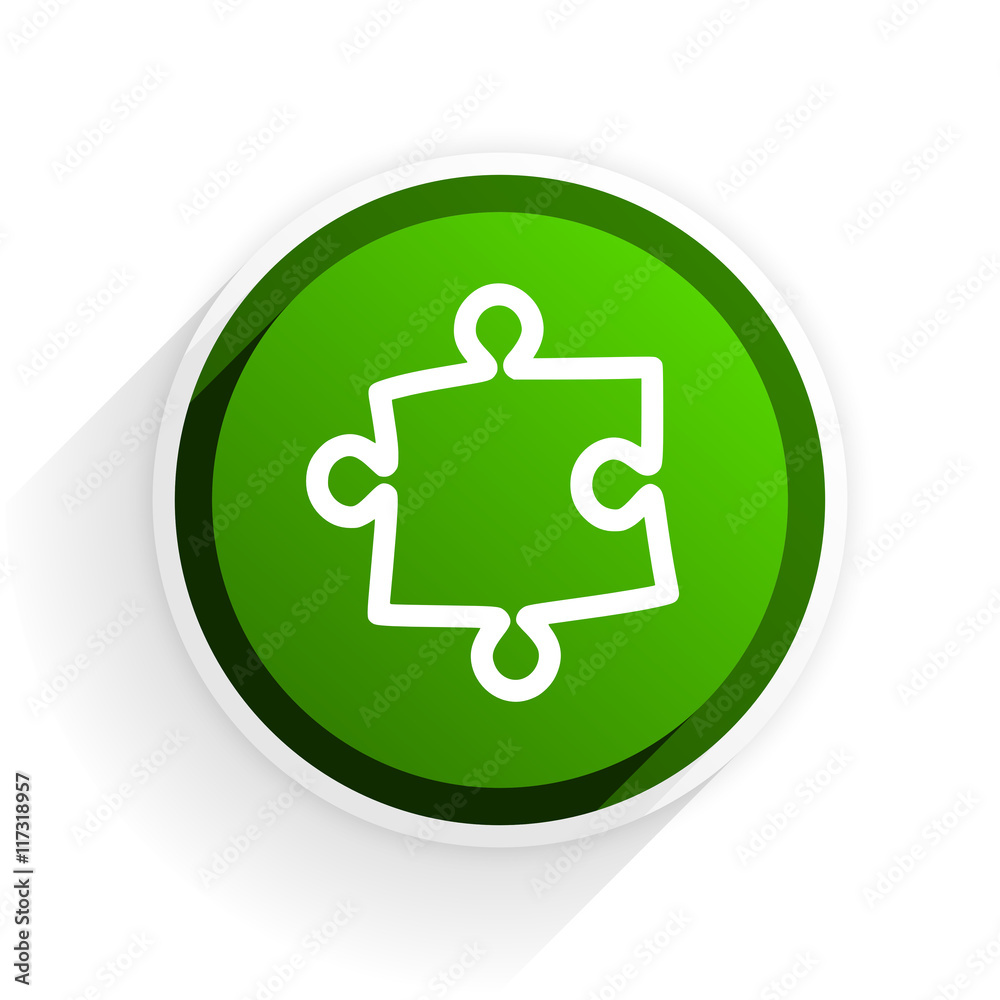Poster puzzle flat icon with shadow on white background, green modern design web element