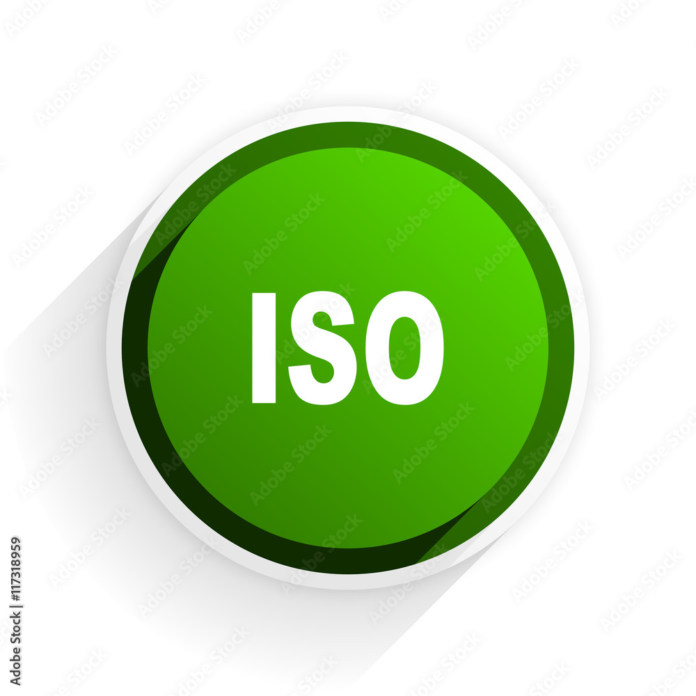Poster iso flat icon with shadow on white background, green modern design web element