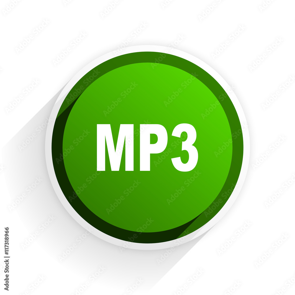 Poster mp3 flat icon with shadow on white background, green modern design web element