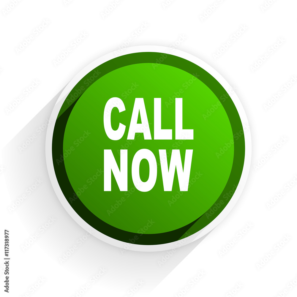 Poster call now flat icon with shadow on white background, green modern design web element