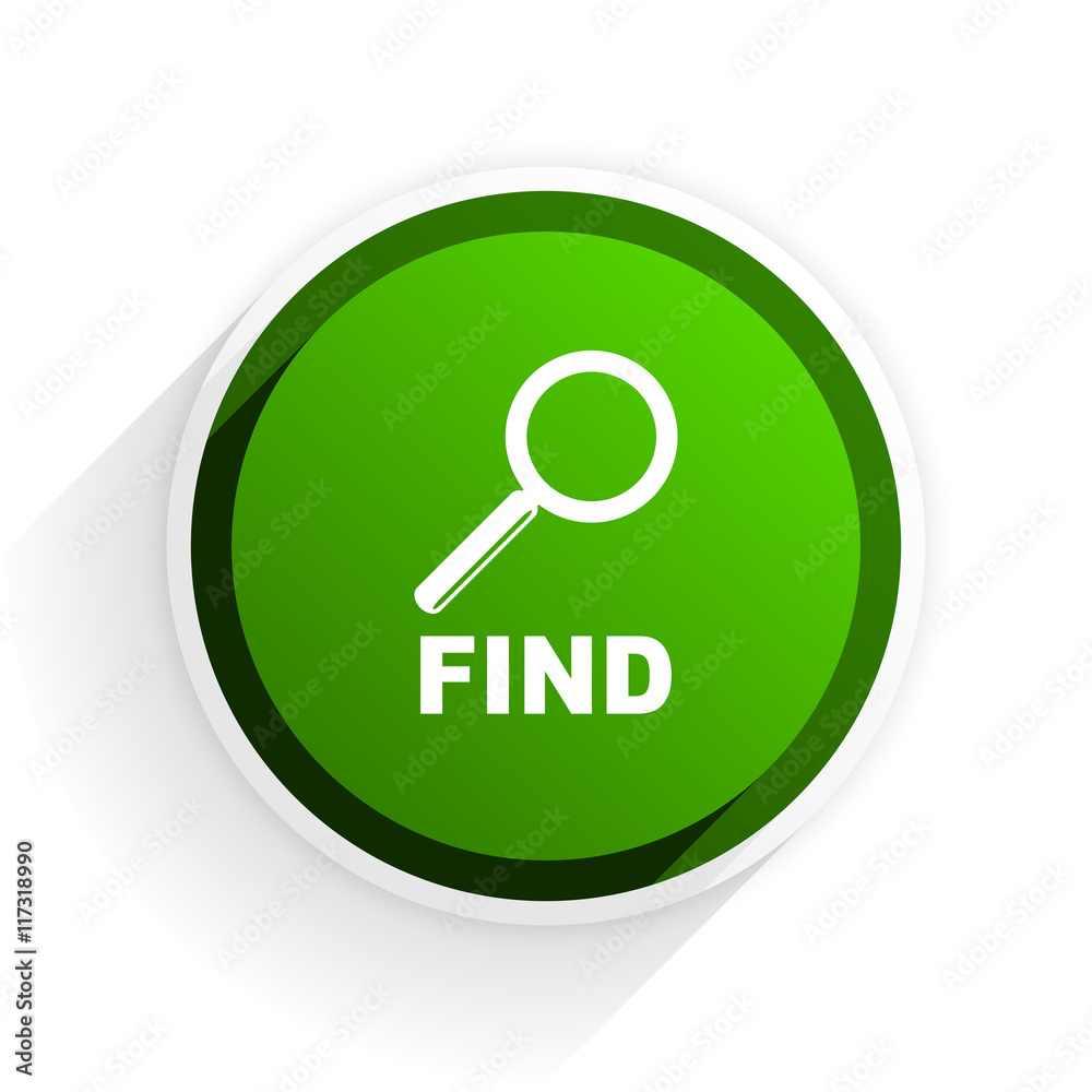 Poster find flat icon with shadow on white background, green modern design web element