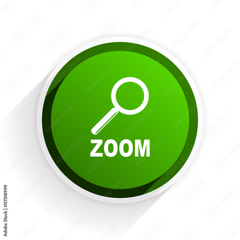 Poster zoom flat icon with shadow on white background, green modern design web element