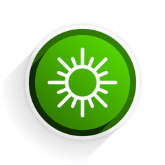 sun flat icon with shadow on white background, green modern design web element