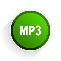 mp3 flat icon with shadow on white background, green modern design web element