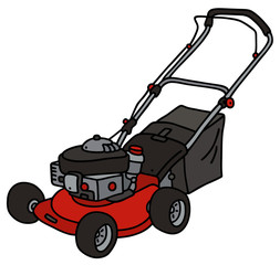 Red garden lawn mower / Hand drawing, vector illustration - 117318968