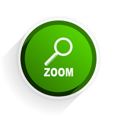 zoom flat icon with shadow on white background, green modern design web element