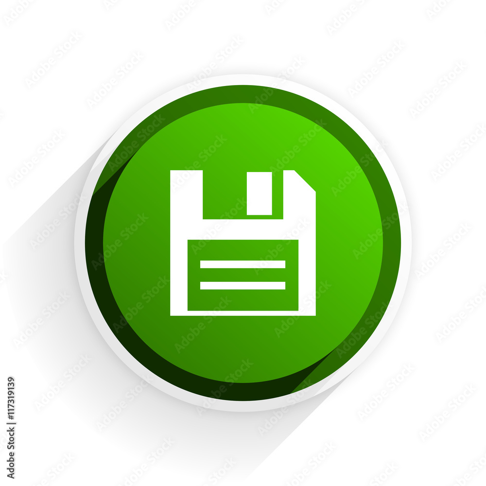 Aufkleber disk flat icon with shadow on white background, green modern design web element