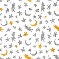 Fototapeta premium Gold and silver textured cosmic seamless pattern