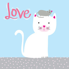Cute cat and mouse with love
