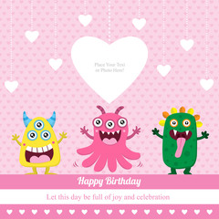 Cute Monster Invitation Birthday Card
