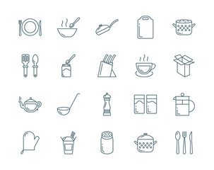Kitchenware and utensil vector icons set modern line style