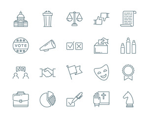 Politics and election vector icons set modern line style