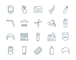 Barber vector icons set modern line style