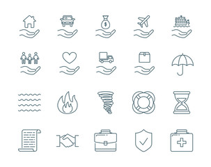 Insurance vector icons set modern line style