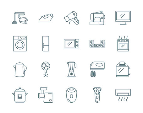 Household appliances vector icons set modern line style