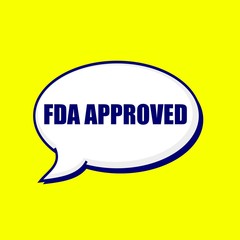 FDA Approved blue-black wording on Speech bubbles Background Yellow