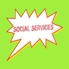 SOCIAL SERVICES red wording on Speech bubbles Background Green-yellow