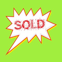 Sold red wording on Speech bubbles Background Green-yellow