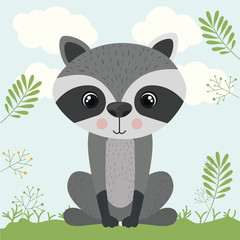 raccoon cute woodland icon vector isolated graphic