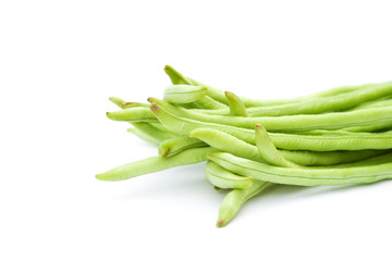 fresh green beans on a white background