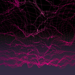 Virtual reality cloudscape / 3D illustration of abstract geometric mesh