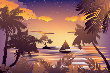 Tropical Island at Sunset