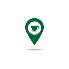 Map pointer with coffee cup icon