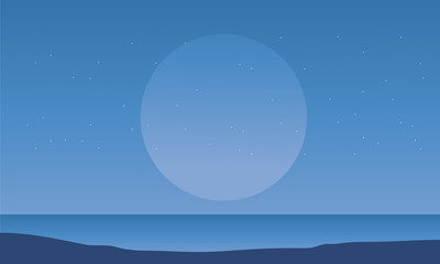 Silhouette of seaside and big moon scenery