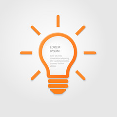 Light bulb idea inspiration concept. Lighted lamp. Solution sign. Template beckground for your creative design, print, booklet, brochure, website, webdesign, mobile app. Vector illustration