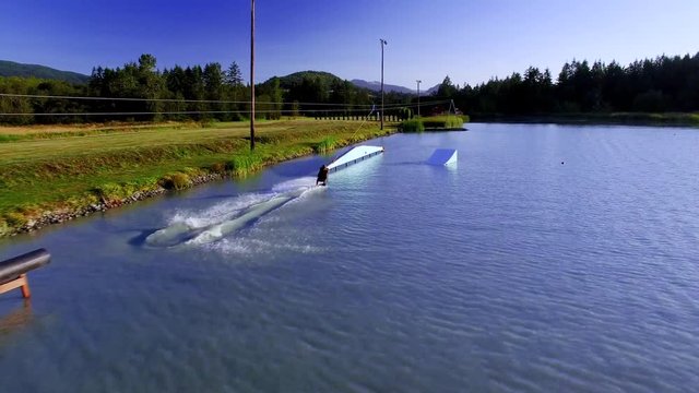 Wakeboarder Shredding in Wake Cable Park